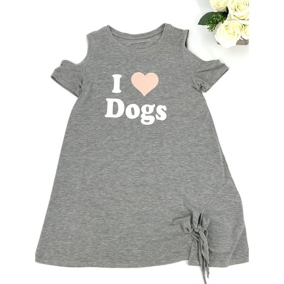 Grayson Social I Love Dogs Graphic Tunic T-Shirt Sz Large Gray Cold Shouder - Picture 2 of 8